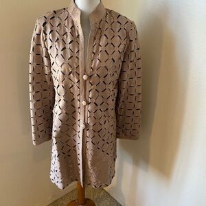 Stillman Studio Women’s Jacket Size Medium Beige Leather Cutout Long Coat